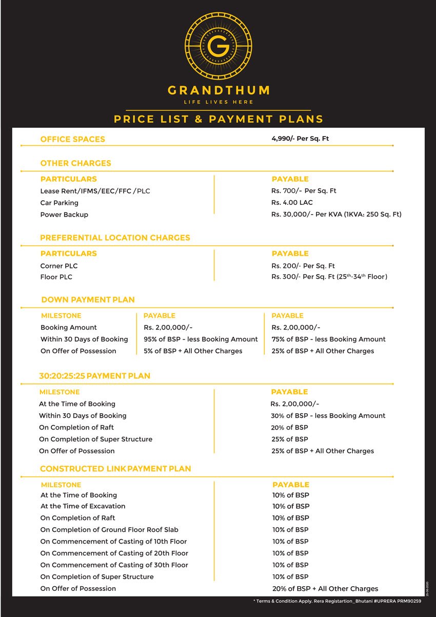 Office Space Price List Payment Plan